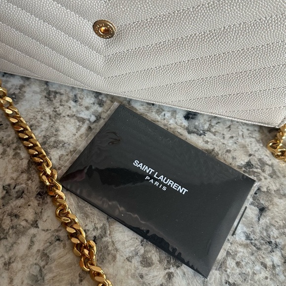 YSL Monogram Large Chain Wallet Classis Cassandre in Grain De Poudre Dark Beige - Picture 11 of 12